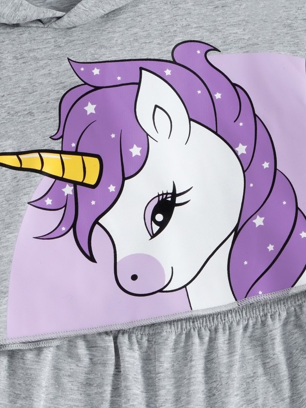 Toddler Girls Cartoon Graphic Hooded Tee & Heart Print Sweatpants SHE