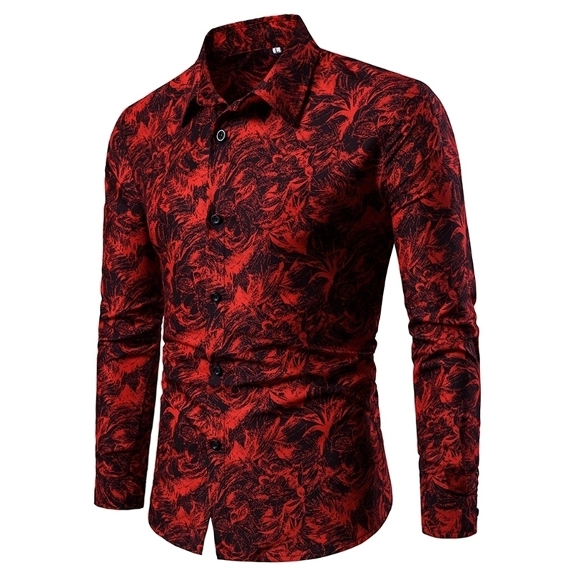 Autumn and winter men's shirt printed long-sleeved camisas hombre chemise homme White camisa camis 220322
