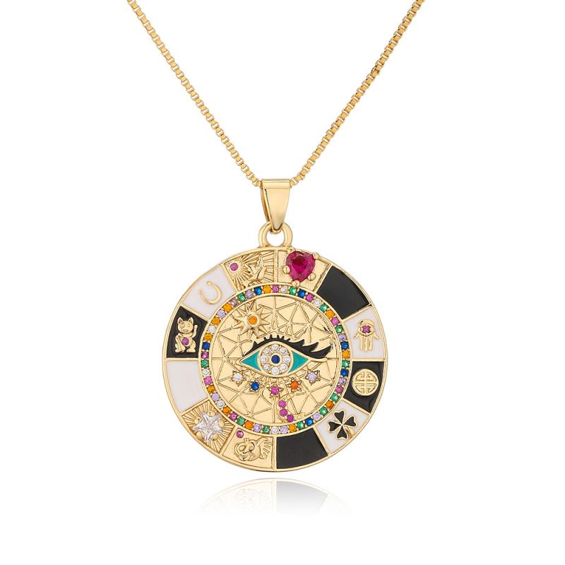 New Arrival Rainbow Color Enameled Evil Eye Pendant Necklace for Gift