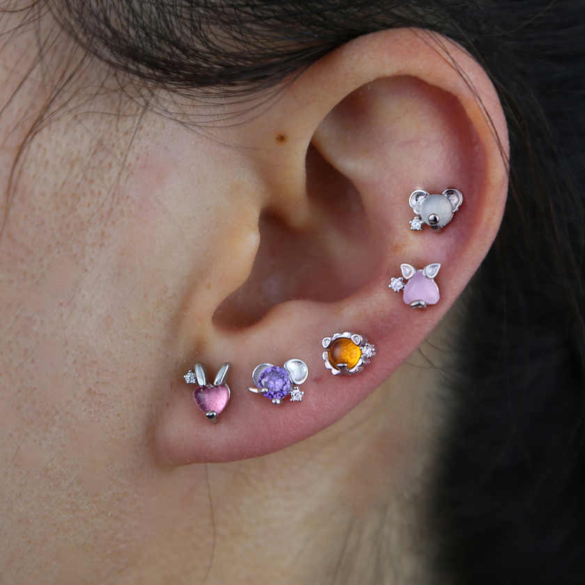 New Fashion hoop Jewelry Christmas Stud Earring Animal Elephant Pig Pure 925 Sterling Silver Small Earrings for Women Kids Girls