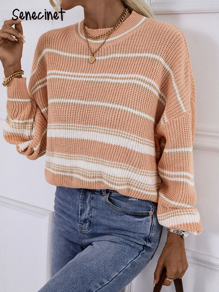 Senecinet Casual Knit Pullover Women Autumn Winter Fashion Long Sleeve Top Gentle Solid O Neck Ladies Loose Stripe Sweater W220817
