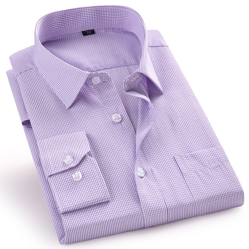 High Quality Men Dress Casual Plaid Stripe Long Sleeved Shirt Male Regular Fit Blue Purple 4XL 5XL 6XL 7XL 8XL Plus Size Shirts 220322