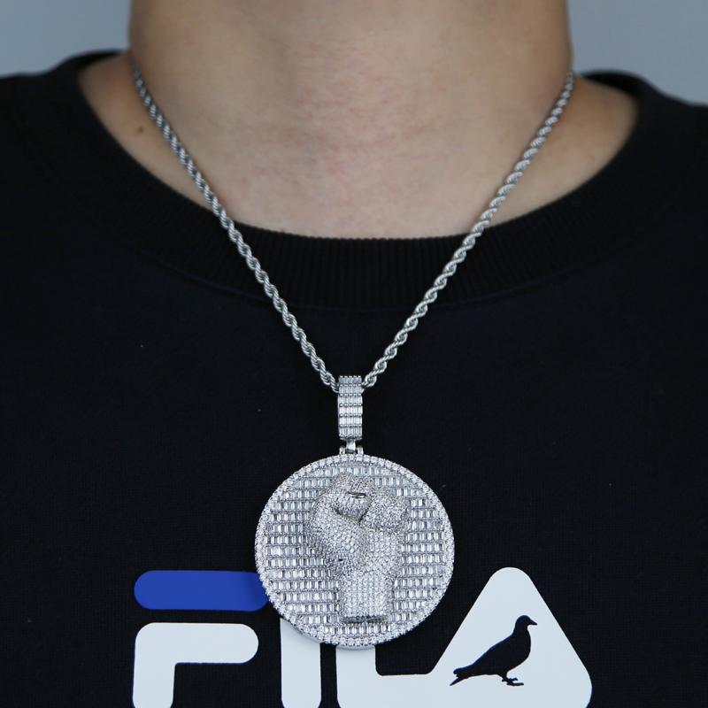 Iced out big round Fist pendant with full cz stone paved hip hop cuban chain necklace for women men punk styles hand jewelry wholesale