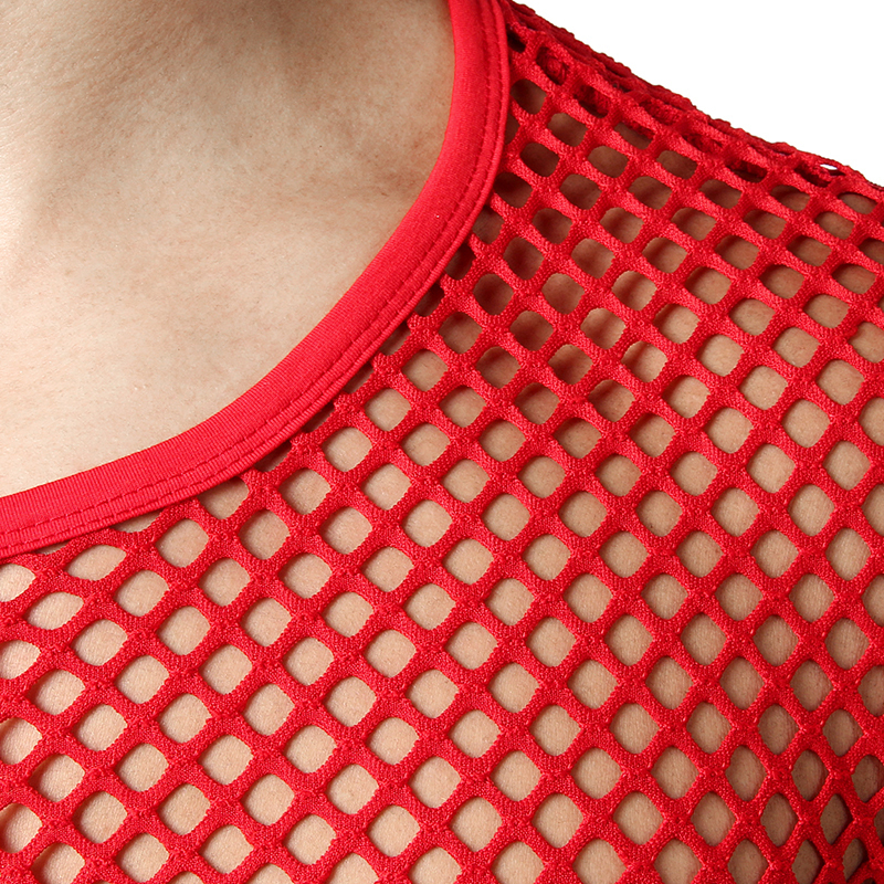 Men's Red Sexy Fishnet See Through T-shirt Fashion Short Sleeve Mesh Transparent Tshirt Men Hip Hop Hipster Tee Shirt Homme 220516