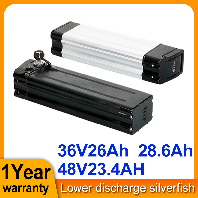 Electric bicycle battery 18650 Cells 36v 26ah 28.6ah 48V 23.4Ah lower discharge silverfish lithium battery for 350w 500w 1000w motor
Electric bicycle battery 18650 Cells 36v 26ah 28.6ah 48V 23.4Ah lower discharge silverfish lithium battery for 350w 500w 1000w motor