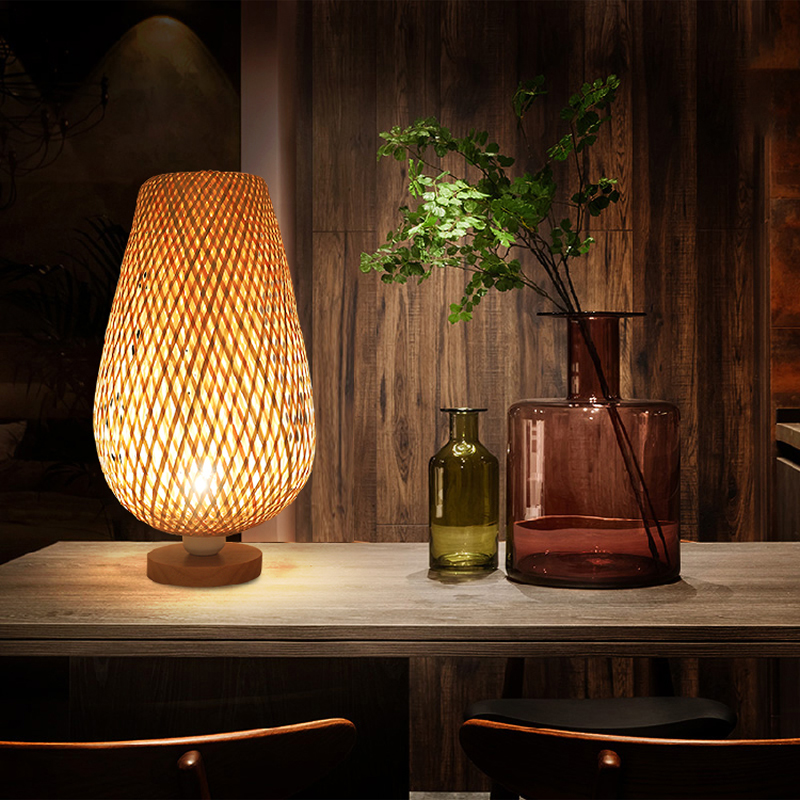 Vintage Bamboo handicraft Table Lamps Handmade bedroom bedside desk lights living room decor warm bamboo wood lamp
