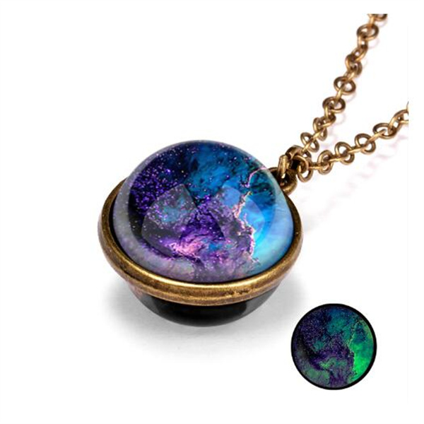 Earth Moon Planet Glass Ball Noctilucent Pendant Necklace Double-sided Luminescent Galaxy Nebula Cosmic Choker Jewelry for Women GC1216