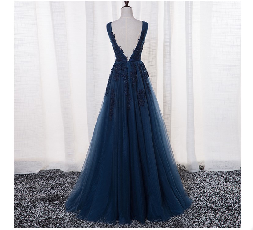 Vestido De Festa V Neck Dresses Cap Sleeve Vintage Lace Appliques Beaded Navy Blue Bridesmaid Dresses Women Formal Party Gowns
