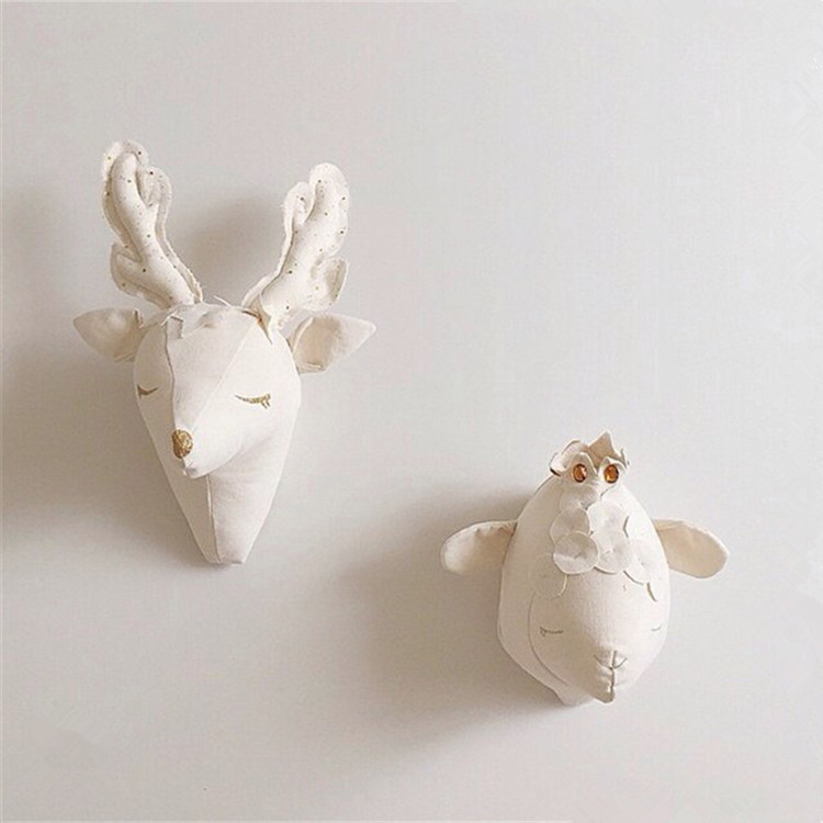 Plush Deer Head Trophy Wall Mount For Nursery Guest Cottage Stuffed Animal Baby Child Bedroom Decoration Wall Art Home Decor 220407