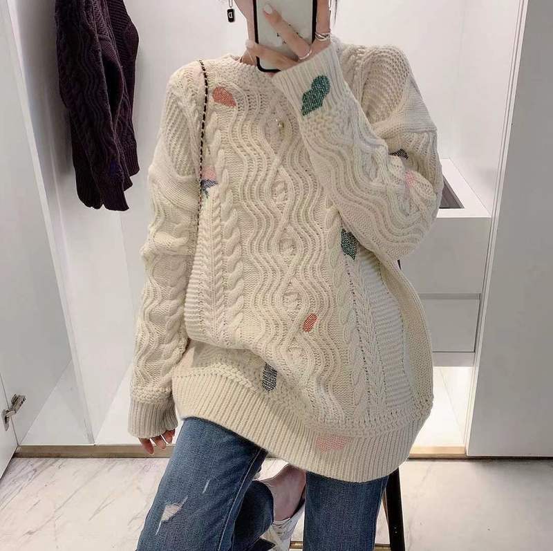 ADER ERROR autumn and winter twist embroidery sweater women highquality Wool knitted longsleeved top unisex pullover 220816, Creamy-white