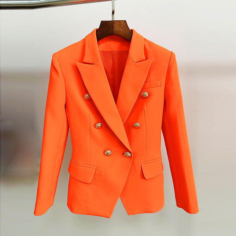 HIGH STREET Classic Baroque Designer Blazer Womens Metal Lion Buttons Double Breasted Blazer Orange 2207059856517