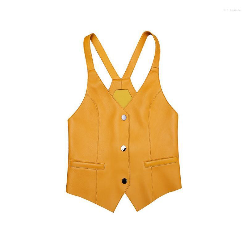 Women's Vests Winter Women Sleeveless Sling Sheepskin Leather Waistcoat Female Personality Deep V-neck Vest Yellow Suit Dress Gilet Luci22, Orange
Women's Vests Winter Women Sleeveless Sling Sheepskin Leather Waistcoat Female Personality Deep V-neck Vest Yellow Suit Dress Gilet Luci22, Orange