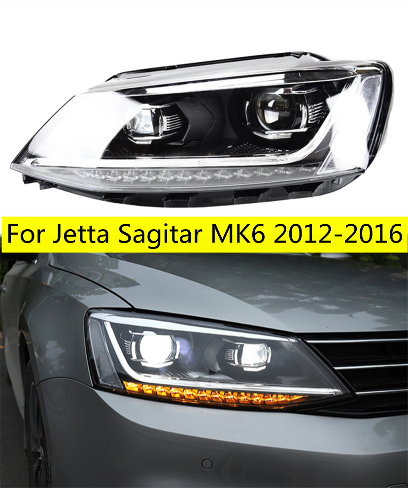 For Jetta Sagitar MK6 2012-16 LED Headlight Assembly Retrofit Turn Indicator Lens Car Daytime Running Headlight