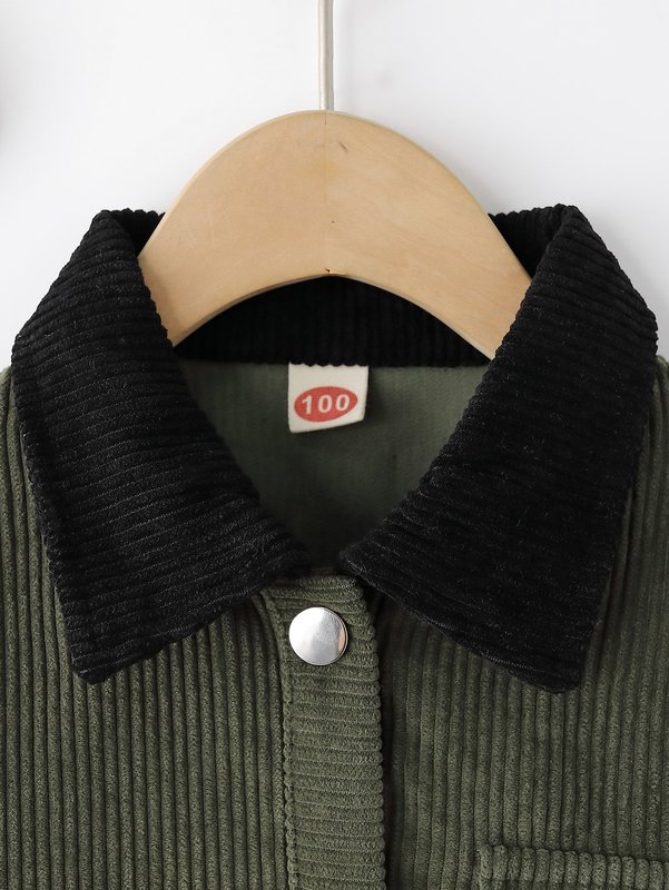 Toddler Boys Borg Collar Flap Pocket Corduroy Coat SHE