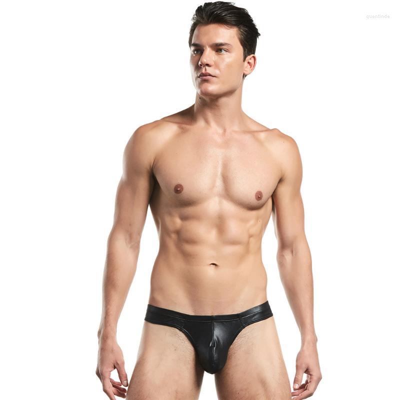Underpants Men's Mid-range Patent Leather Thongs Are Sexy And ComfortableUnderpants, Black