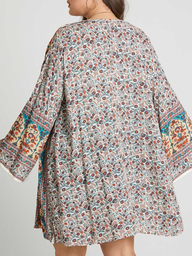 ZANZEA Women Summer Open Front Long Sleeve Blouse Kimono Bohemian Floral Printed Cardigan Vintage Blusas Casual Loose Beach Tops 220810
