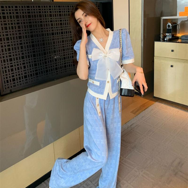 Women' Two Piece Pants Summer Clothing Korean Color Block V Neck Cardigan Top Loose Wide Leg Suits Two-Piece Set Women E191Women
Women' Two Piece Pants Summer Clothing Korean Color Block V Neck Cardigan Top Loose Wide Leg Suits Two-Piece Set Women E191Women