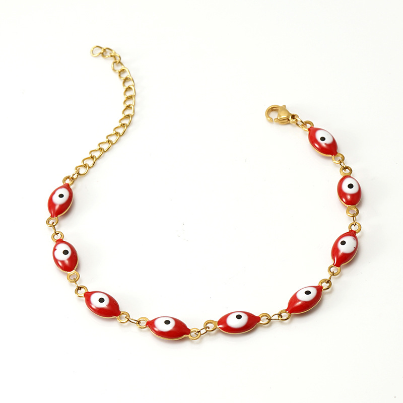 New Popular Gold Stainless Steel Chain Bracelet Colorful Oval Turkish Evil Eye Bracelets for Women Gift