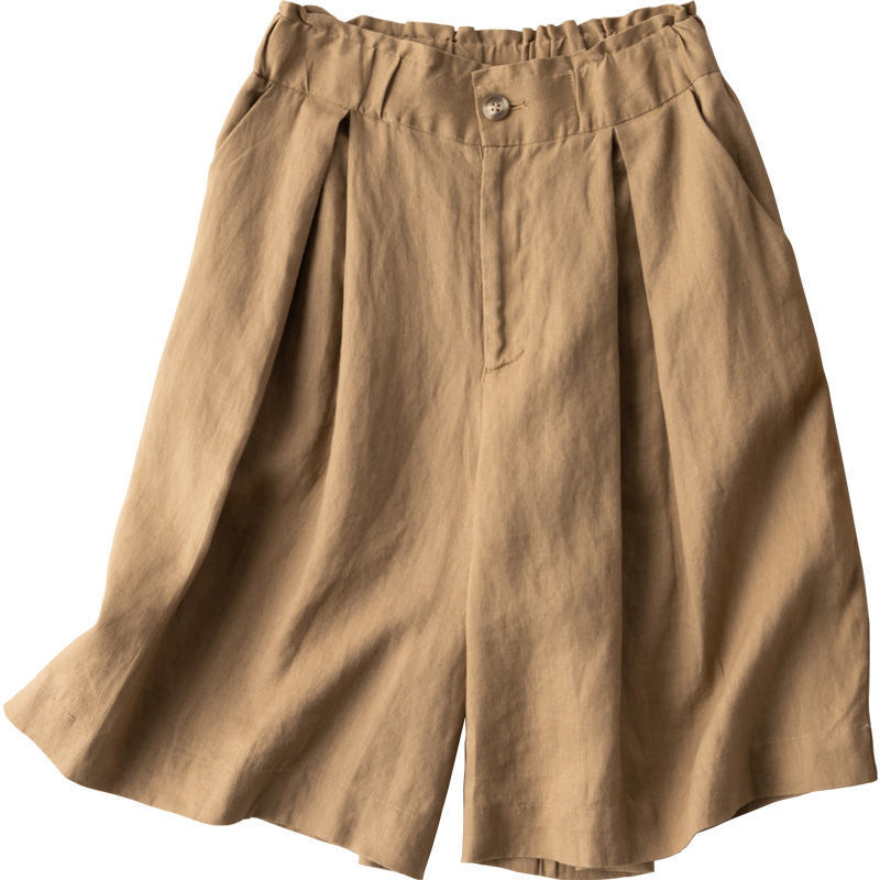 Womens Shorts Summer Linen Casual Loose Ladies Cotton Shorts Solid Color Buttons Oversized Shorts Women High Waist 220527
