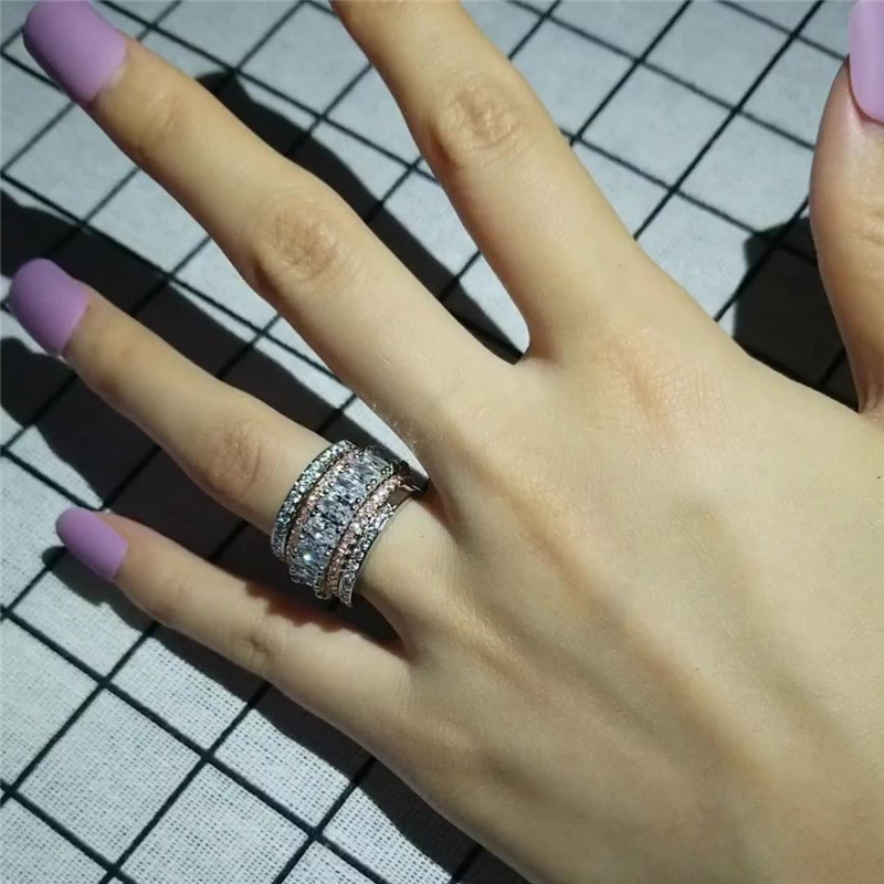 Choucong Brand Unique Wedding Rings Luxury Jewelry 925 Sterling Silver Rose Gold Fill Oval Cut White Topaz CZ Diamond Gemstones Women Engagement Brida