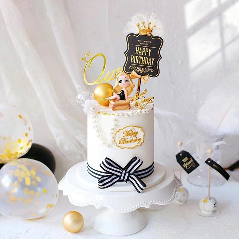 Festive Supplies Other & Party Princess Heart Crown Happy Birthday Cake Decor Wholesale 10Pieces Baking Cake Insertion Card Dessert Table Decoration