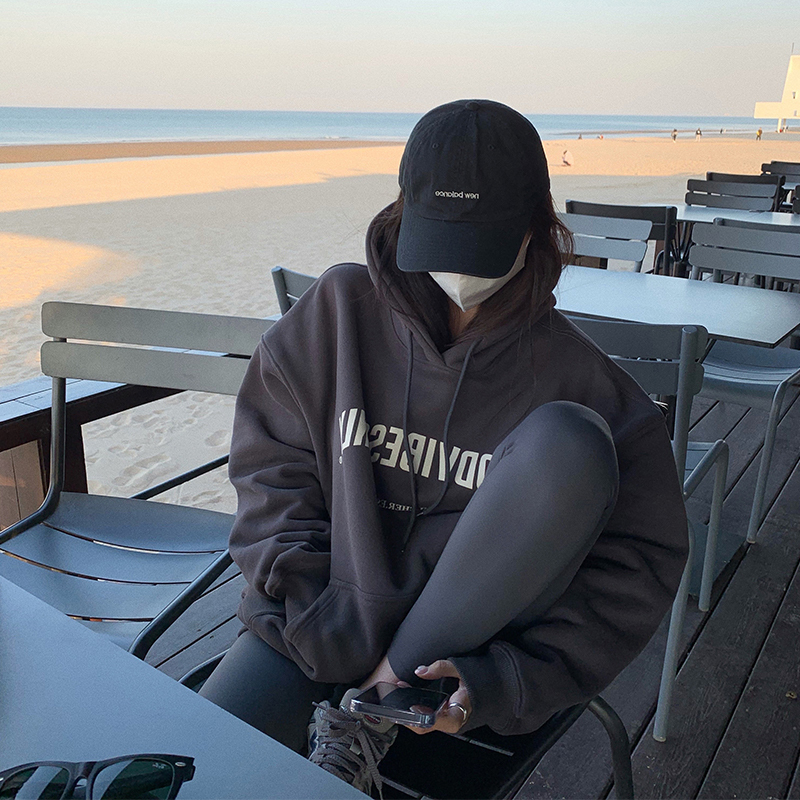 Womens Clothing Grey Vintage Street Sweatshirt Hoodie Letter Printing Long Sleeves Casual Warm Oversize Baggy Ladies Tops Autumn 220817