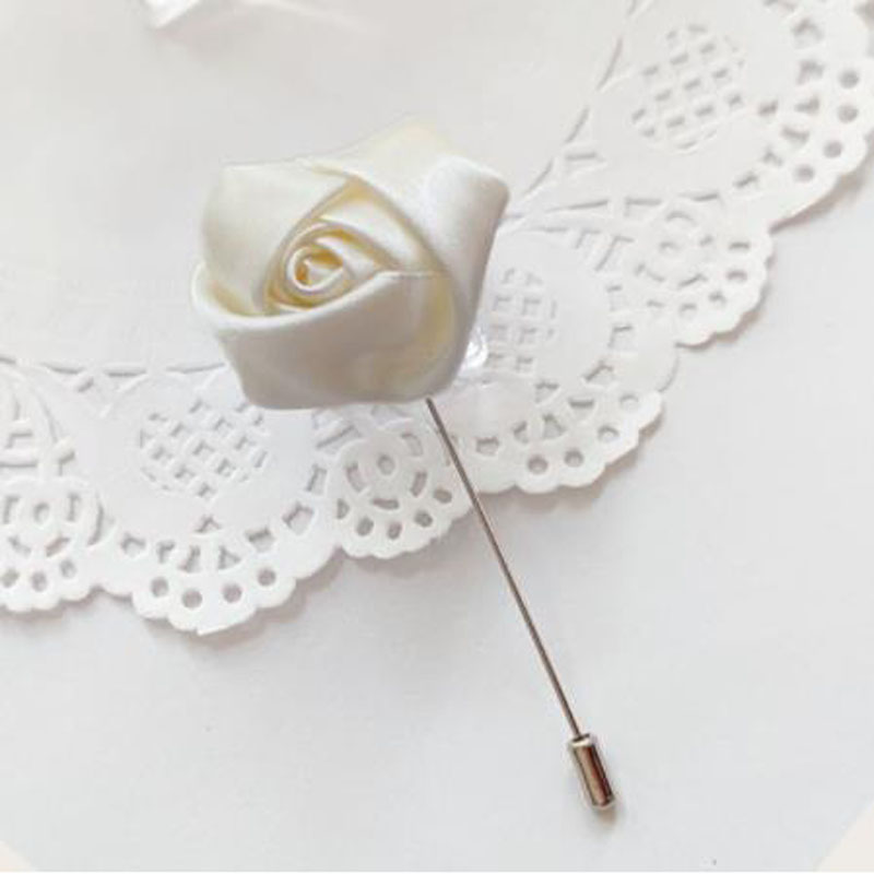 Red Boutonnieres Wedding Accessories Groom Corsage Lapel Pins Ribbon Roses Flower Men Women Buttonhole Brooch Mariage Prom Decor