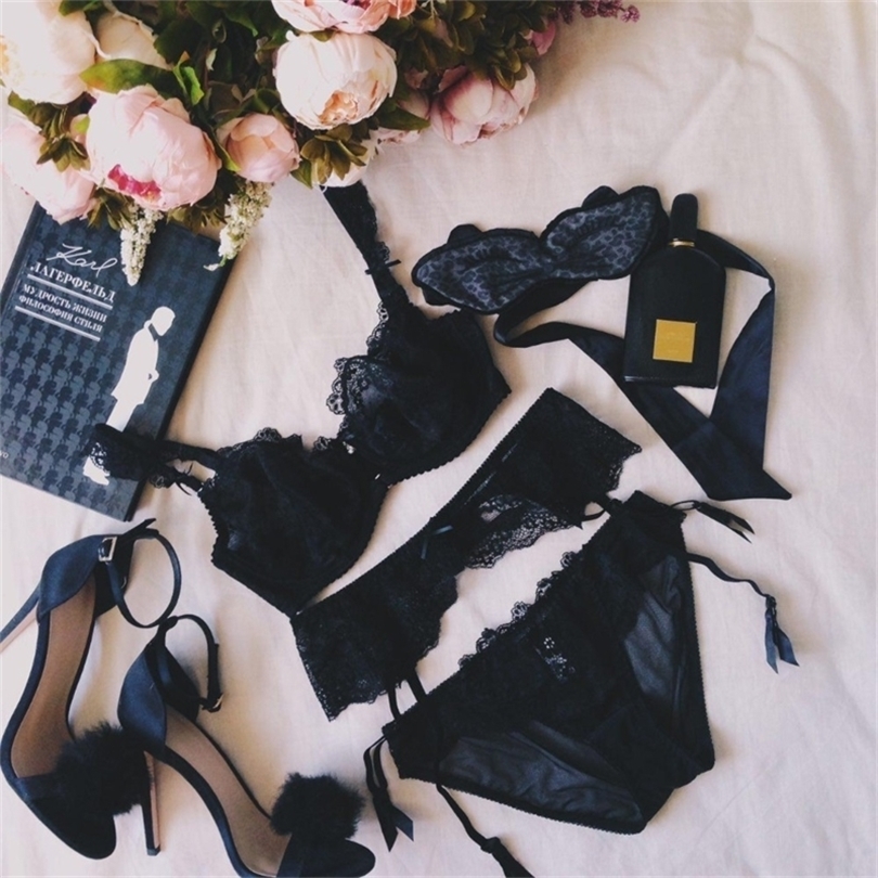 Munllure Women's ultrathin bra transparent lace embroidery underwear sexy woman bra set T200602