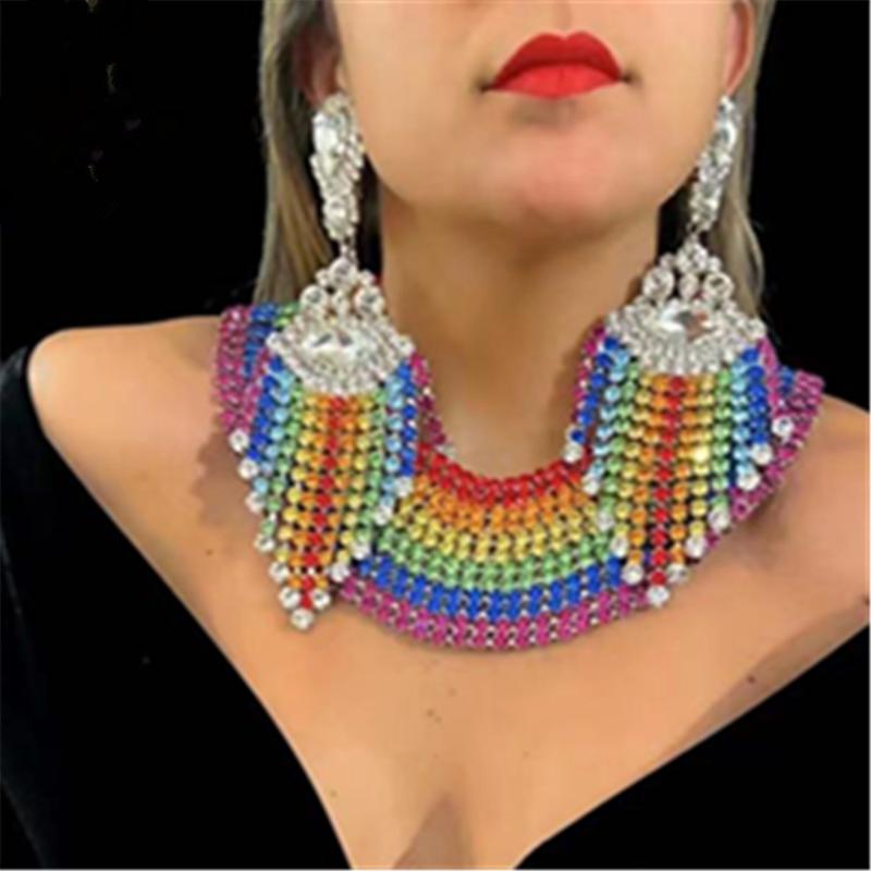 Chokers Noble Crystal Rainbow Large Choker Collar Necklace For Women Luxury Rhinestone Chunky Statement Earrings Sets JewelryChokers
Chokers Noble Crystal Rainbow Large Choker Collar Necklace For Women Luxury Rhinestone Chunky Statement Earrings Sets JewelryChokers