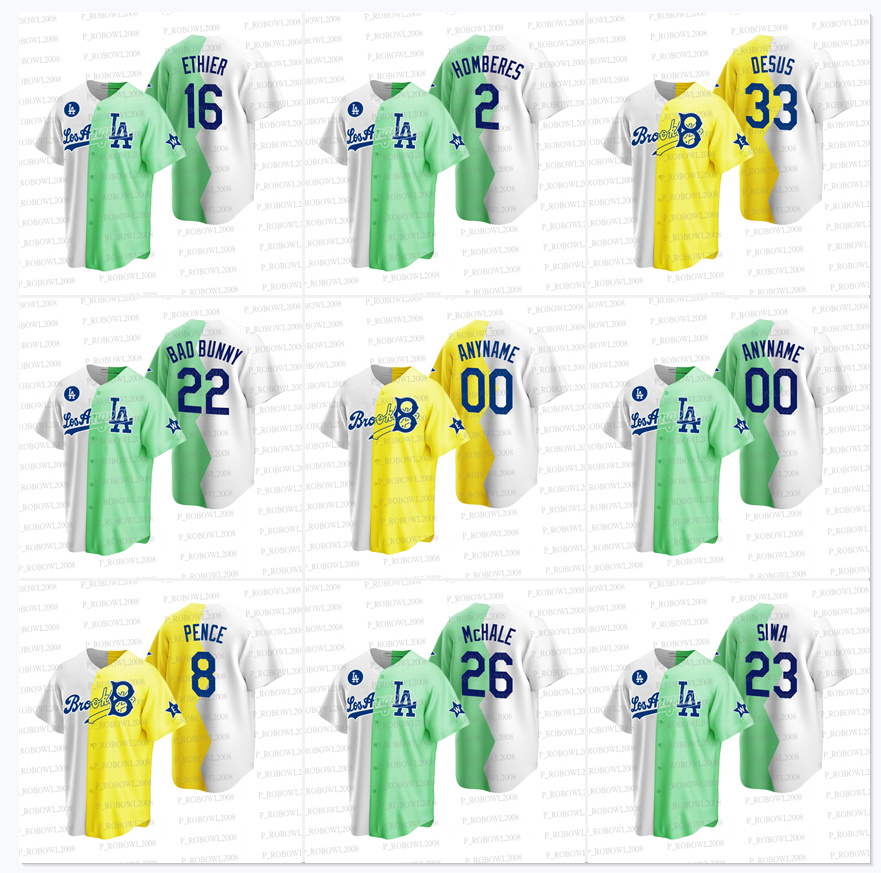 Dodgers 2022 All-Star Split Jersey Celebrity Softball Game Quavo Andre Ethier Bad Bunny Kids Cranston Simu Liu Joel McHale Jojo Siwa Shawn Green Nice Pence Men Women, Mens nk logo