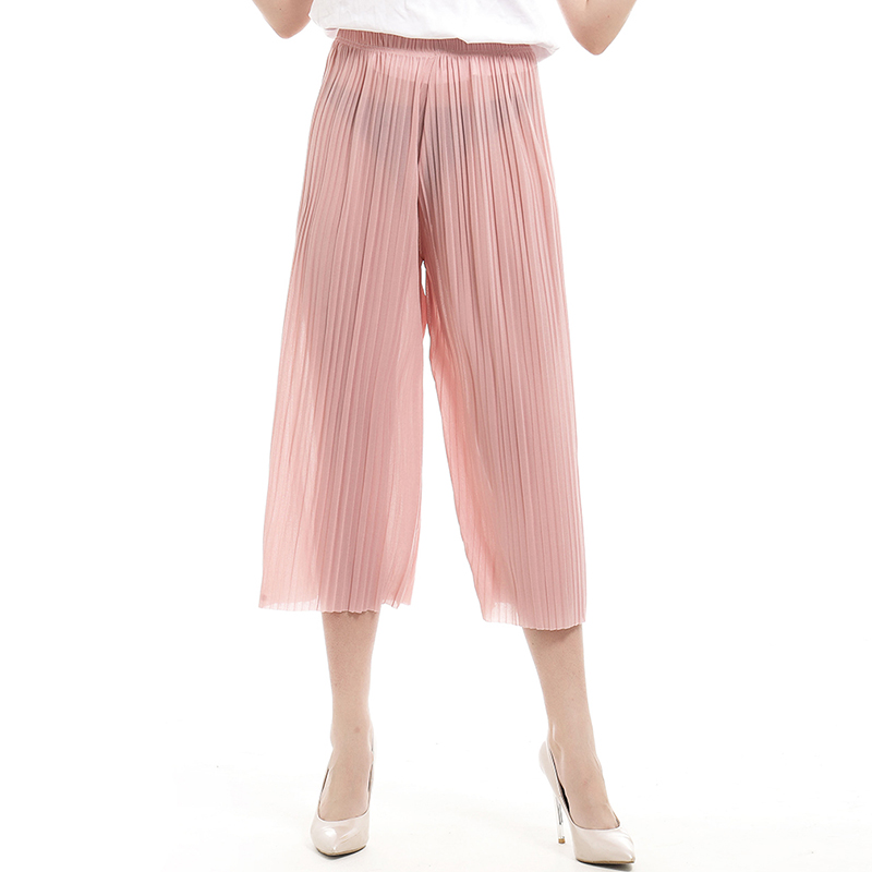 Summer Wide Leg Pants For Women Casual Elastic High Waist Fashion Loose Long Pleated Pant Trousers Femme