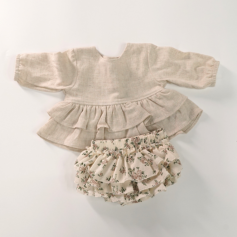Baby Clothes For Girls Spring Soft Linen Cotton Toddler Boutique Clothing Set Long Sleeve Tops floral Bloomers 220519