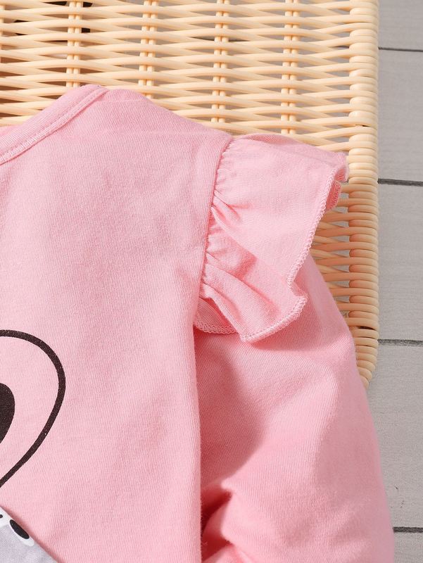 Toddler Girls Bow Front Rabbit Print Tee With Paperbag Pants SHE