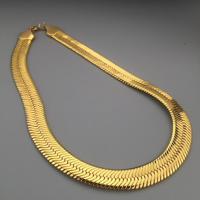 Chains Solid 18K Yellow Gold Filled 10mm Flat Herringbone Chain Necklace For Women MenChains