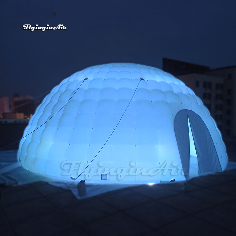 Advertising Inflatable Igloo LED Dome Tent 10m White Lighting Air Blow Up Circular Tent With 2 Doors For Party And Wedding Event