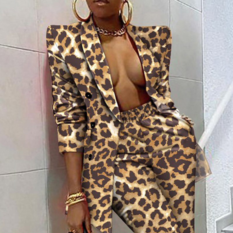 Autumn Winter Women Blazer+pants Two Piece Sets Fashion Office Blazer Coat Suit OL Elastic Waist Pant Formal 220315