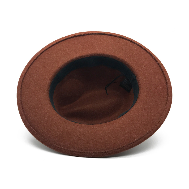 Flower Gray Wool Top Hat Men and Women Fedora Hat Flat Brim BroadBrimmed Hat Su Li Wool Cap