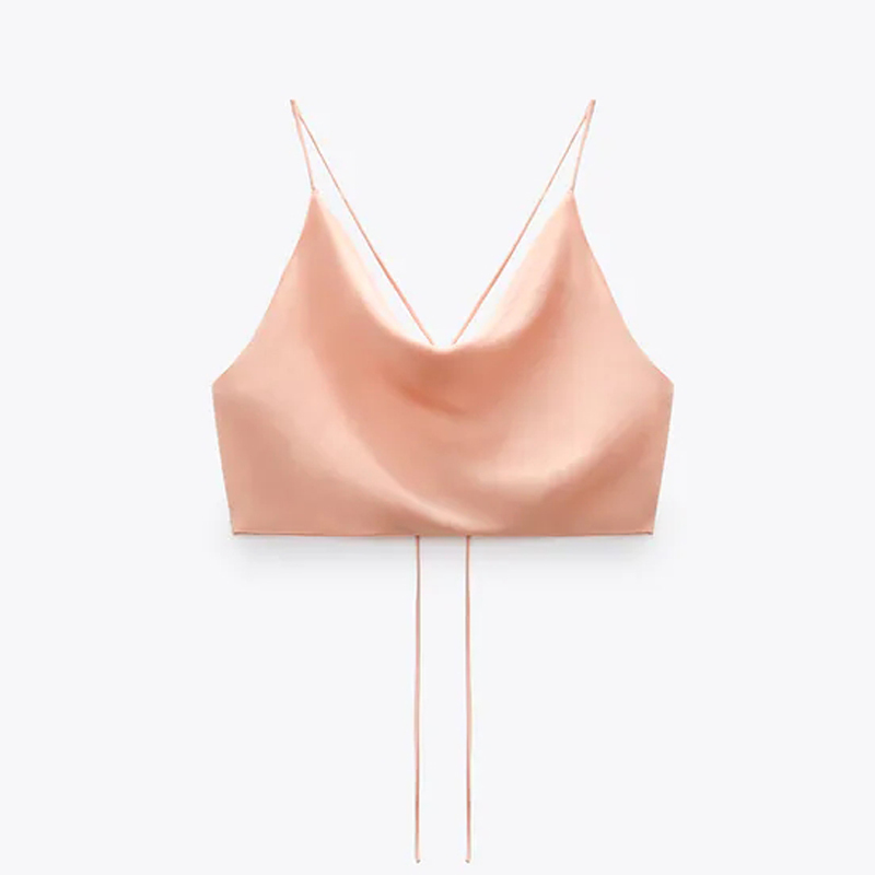 TRAF Summer White Satin Top Woman Pink Crop Sexy Backless Tank women Camisole Beachwear Tie-Dye Strap s 220325