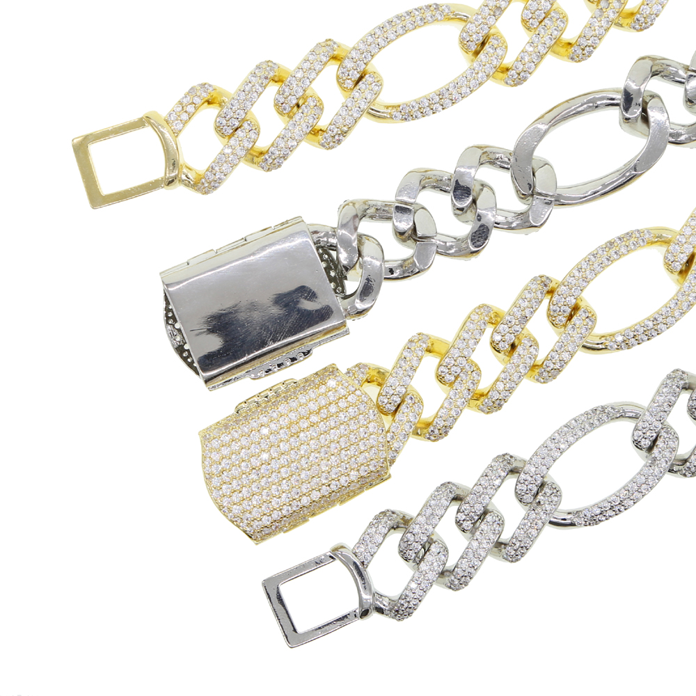 19MM figaro chain men necklace Bracelet 5A Cz cuban chains big heavy hip hop iced out bling Rock Punk men boy jewelry