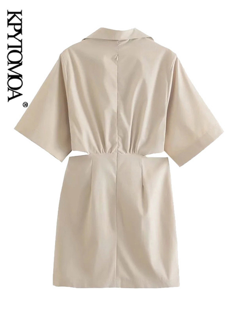 Women Chic Fashion With Pockets Hollow Out Mini Dress Vintage Short Sleeve Back Zipper Female Dresses Vestidos 220526