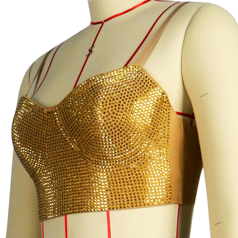 CM.YAYA Women Camis Tops Diamonds V-neck Slim Strap Crop Sexy Night Clubwear Stylish Clothing Summer 220316