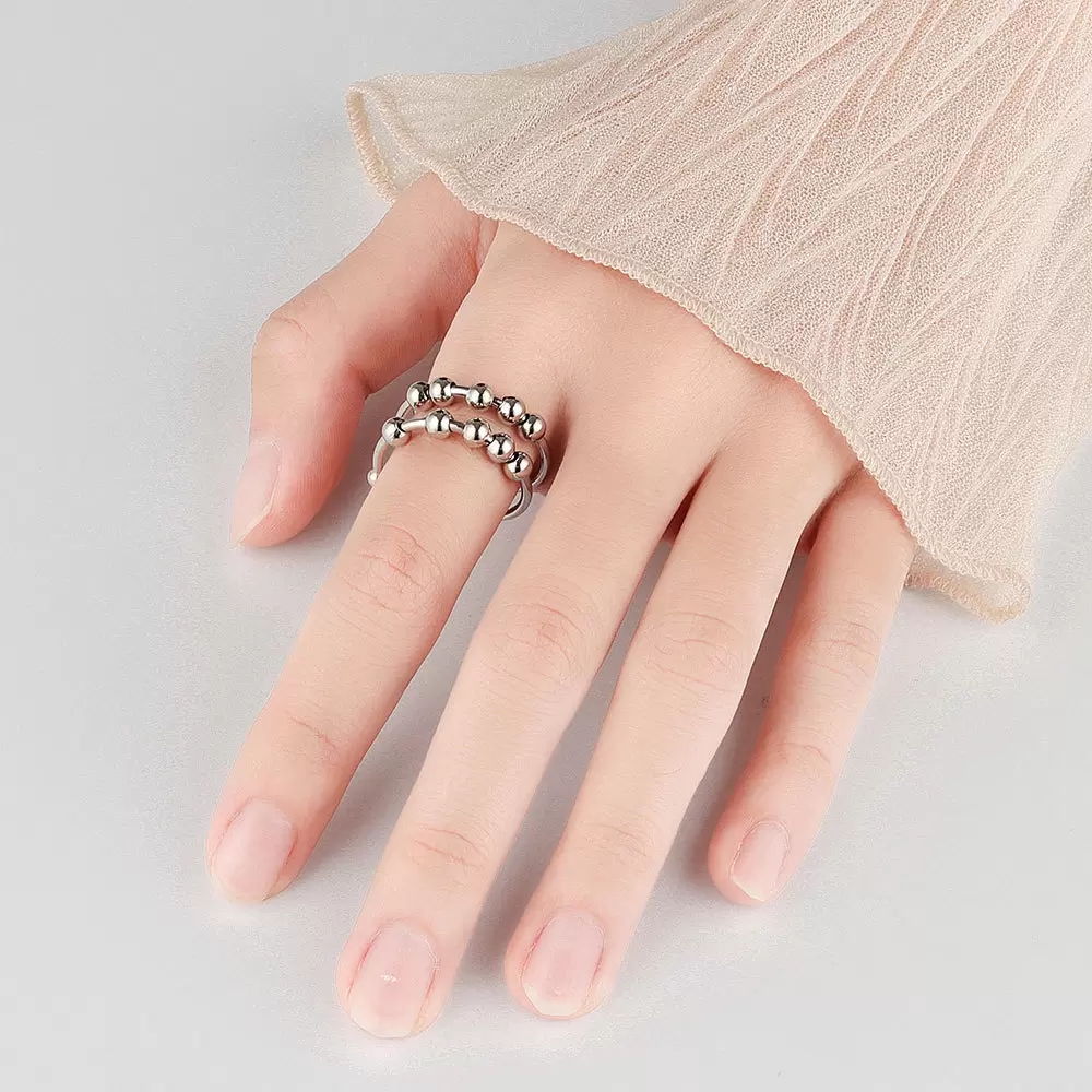 Adjustable Anti Anxiety Ring with Beads Fidget Spinning Ring for Women Men Gold Silver Anxiety Worry Finger Ring Thin Spinning Bead Rings Whoelsale Pr