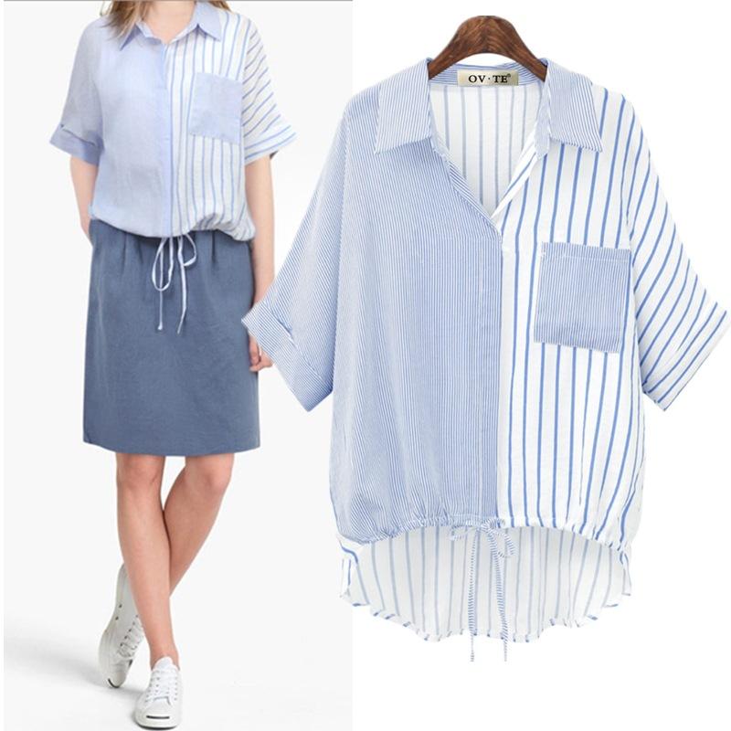 Women's Blouses & Shirts Summer Classic Color Matching Striped Short-sleeved Blouse 2022 Fashion Ladies Clothing Irregular Hem Lace-up Top F, Sky blue
Women's Blouses & Shirts Summer Classic Color Matching Striped Short-sleeved Blouse 2022 Fashion Ladies Clothing Irregular Hem Lace-up Top F, Sky blue
