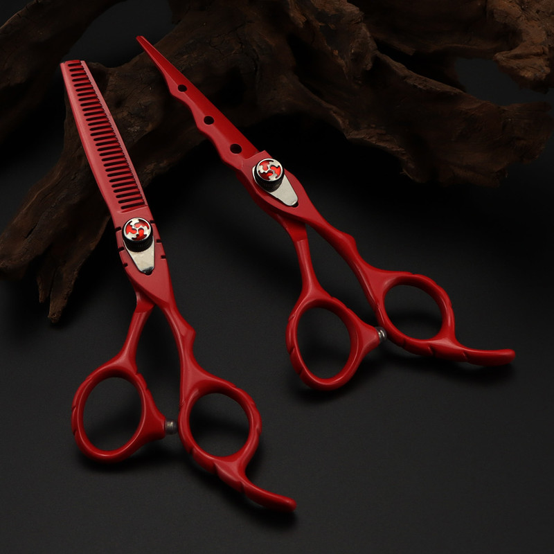 Professional Japan steel 6 '' 7 colors Flame gem hair scissors set cutting barber haircut thinning shears hairdressing 220317