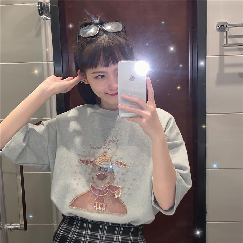 Women's T-Shirt Summer Style Short-sleeved Leisure Lazy Little Elk Print Short Female All-match Round Neck FashionWomen's, Gray
Women's T-Shirt Summer Style Short-sleeved Leisure Lazy Little Elk Print Short Female All-match Round Neck FashionWomen's, Gray