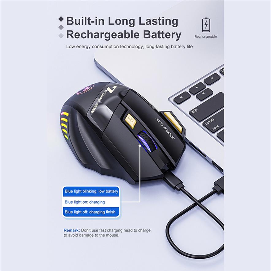 Rechargeable Wireless Mice Bluetooth Gamer Computer Ergonomic Gaming Mouse With Backlight RGB Silent Mouse For Laptop PC Epacket27