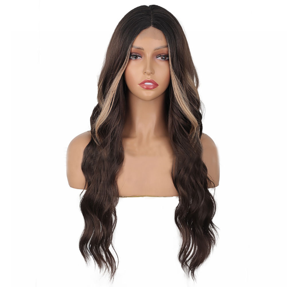 Beautiful Long Big Wave High Temperauter Fiber Lace Front Brown Blond Black Wigs for Woman