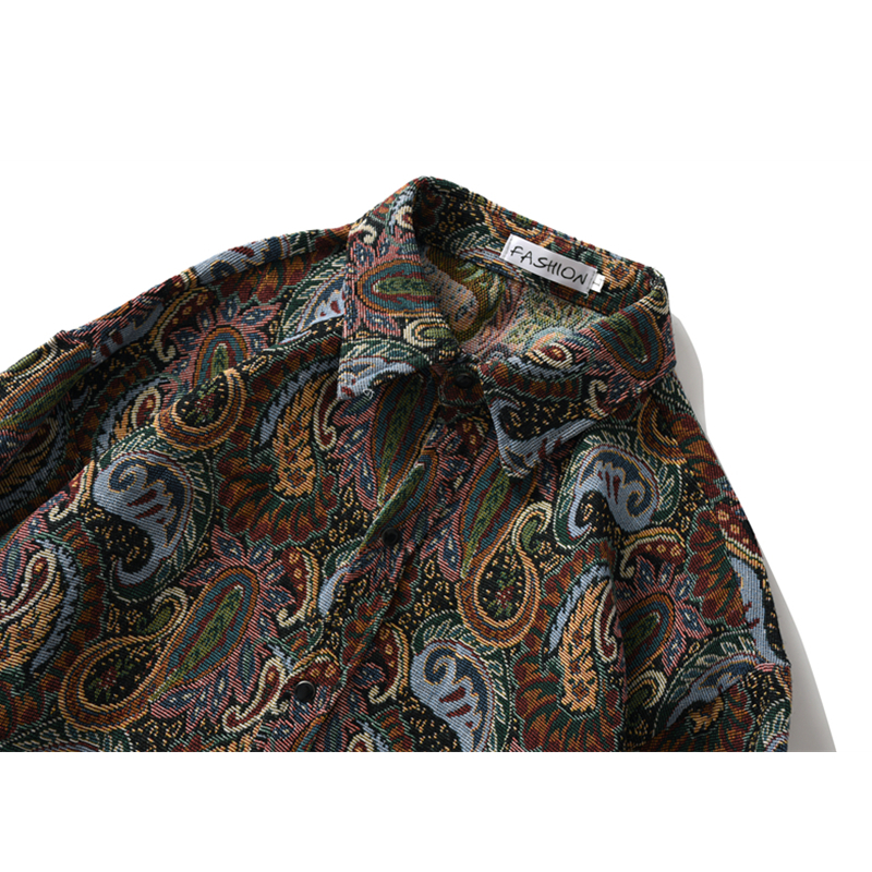 Paisley Men's Shirt Blouse Turn Down Collar Printed Casual Vintage Cardigan Loose Fashion Spring Long Sleeve Tops Streetwear 220322