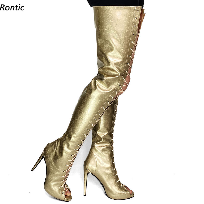Rontic Handmade Women Spring Long Boots Lace Up Stiletto Heels Round Toe Gorgeous Gold Silver Night Club Shoes US Size -20, Champagne
Rontic Handmade Women Spring Long Boots Lace Up Stiletto Heels Round Toe Gorgeous Gold Silver Night Club Shoes US Size -20, Champagne