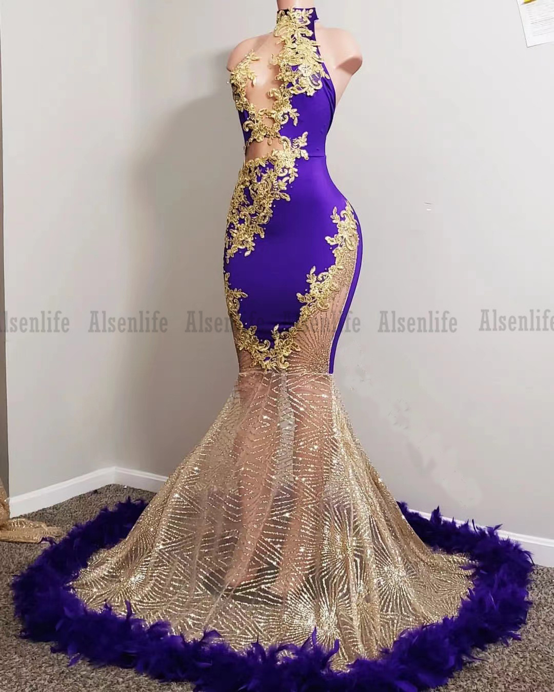 Black Girls Orange Mermaid Prom Dresses For Women Party 2022 Sequin Feathers Formal Evening Gowns Long